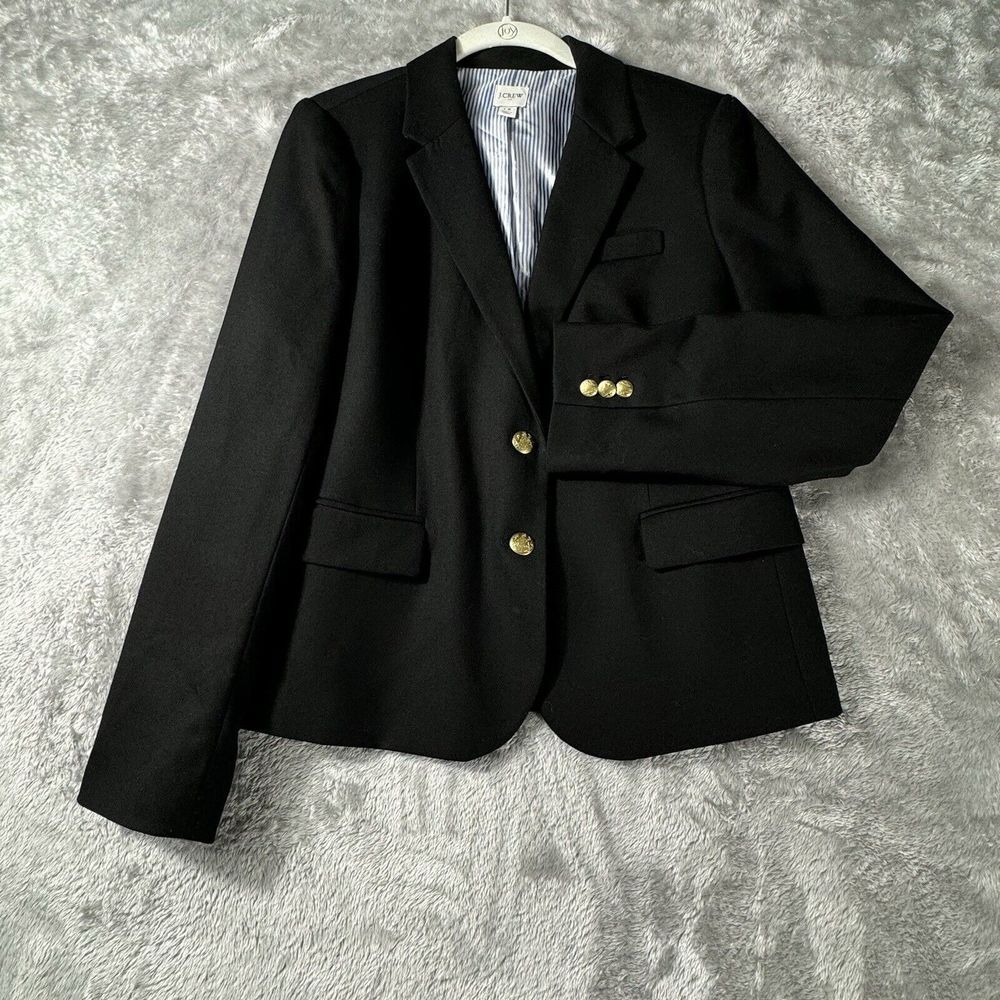 J Crew Womens 12 Black Stretch Wool Schoolboy Surgeon's Cuff Sports Coat Gold